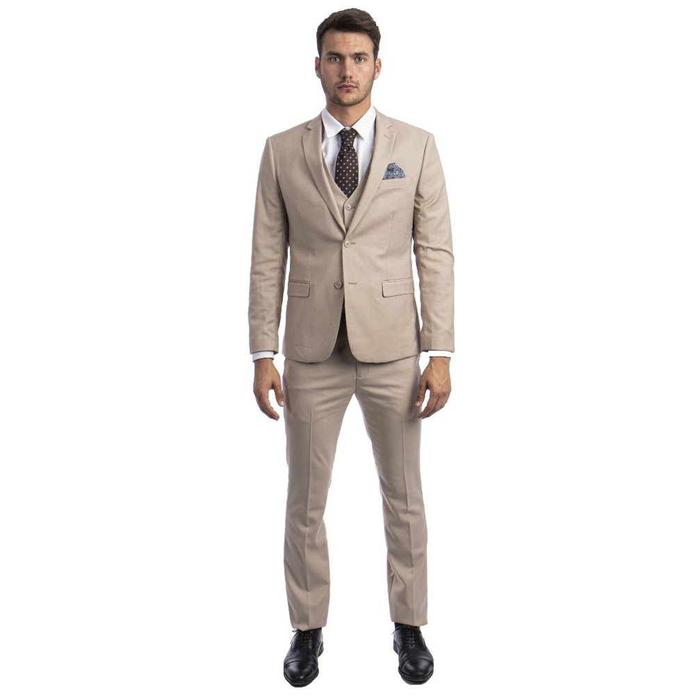 Men's Skinny-Fit 3pc Tan Suit by Sean Alexander